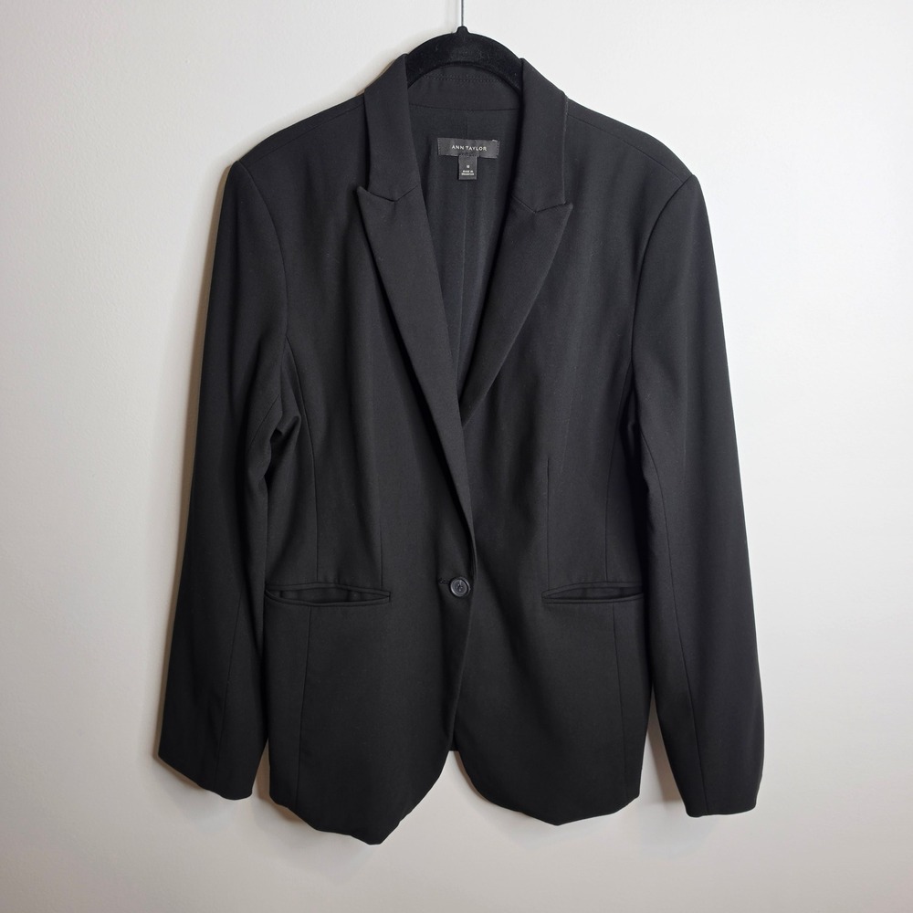 Ann Taylor Blazer Womens 10 Black One Button Career Professional Jacket